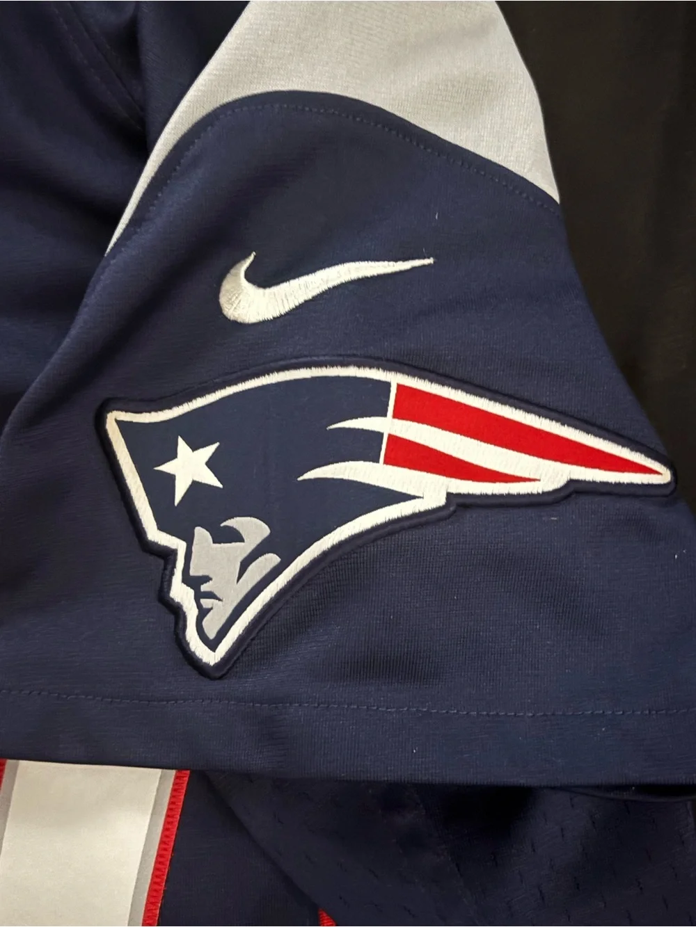 Nike Navy, White and Red Patriots #87 Football Jersey